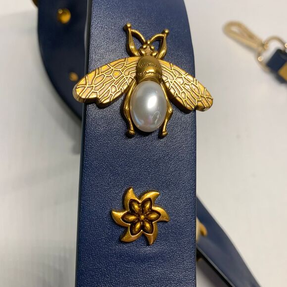 Cthru Blue Vegan Leather Handbag Strap Gold Bumble Bee Embellishment Bridgerton - Picture 2 of 8